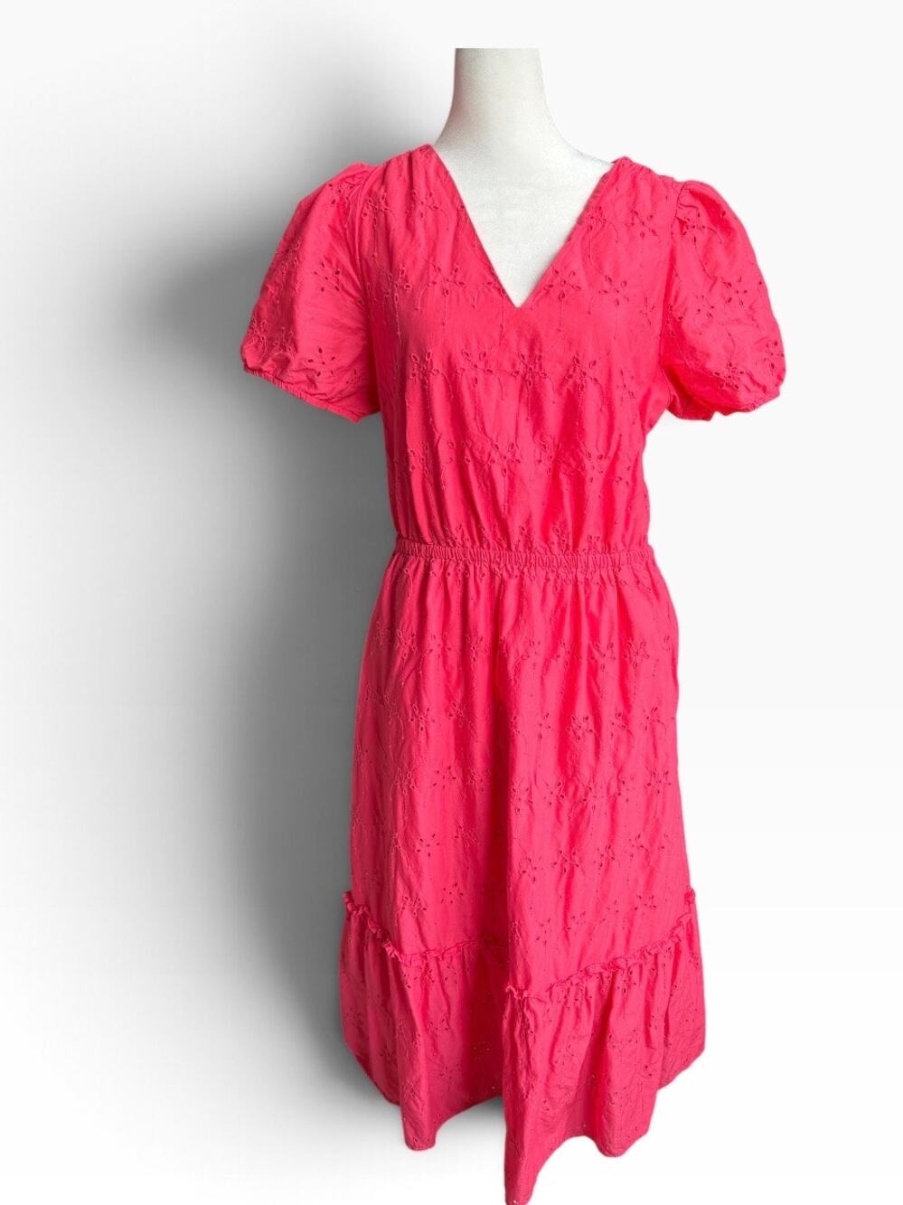 J.Crew Fuchsia Pink Eyelet Coquette Dress Puff Sleeves Size 10